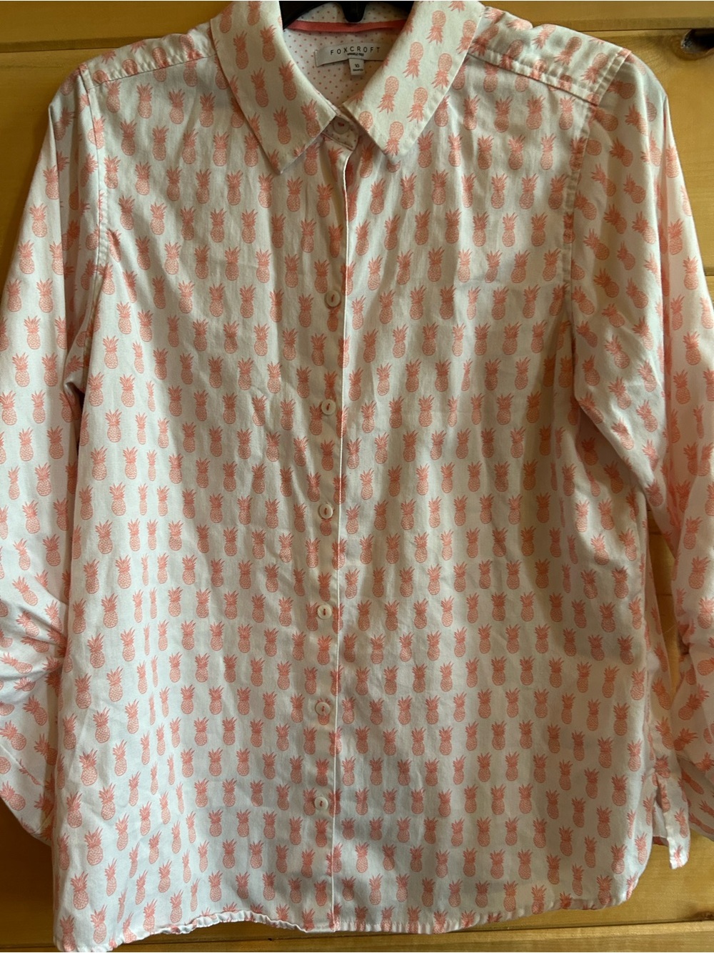 Foxcroft White Shirt with Peach Pineapple Print size 10